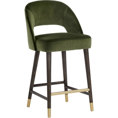 Monae Counter Stool in Moss Green fabric & Wood